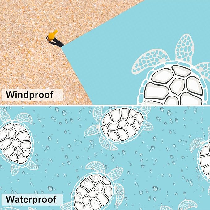 Beach Blanket Sandproof, Baby Sea Turtle Beach Mat Sand Free Waterproof, Large Picnic Blankets Lightweight Quick Drying & Portable, Polyester Outdoor Blanket Seaside Essentials Must Have Accesorries