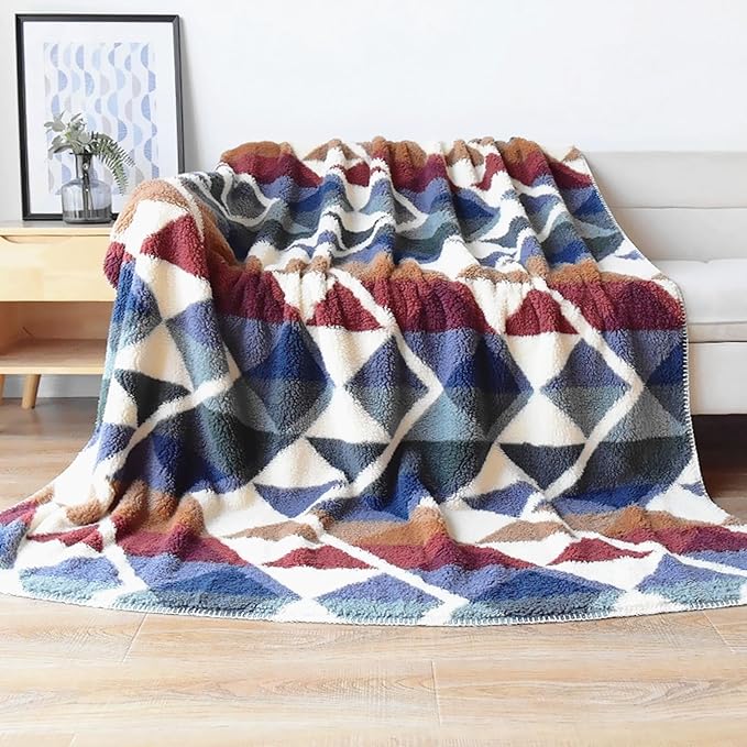 UKELER Boho Sherpa Throw Blanket 60'' × 80'', Ultra Soft Sherpa Fleece Blankets for All Season, Southwestern Aztec Cozy Blanket for Bed/Couch/Sofa/Office/Camping