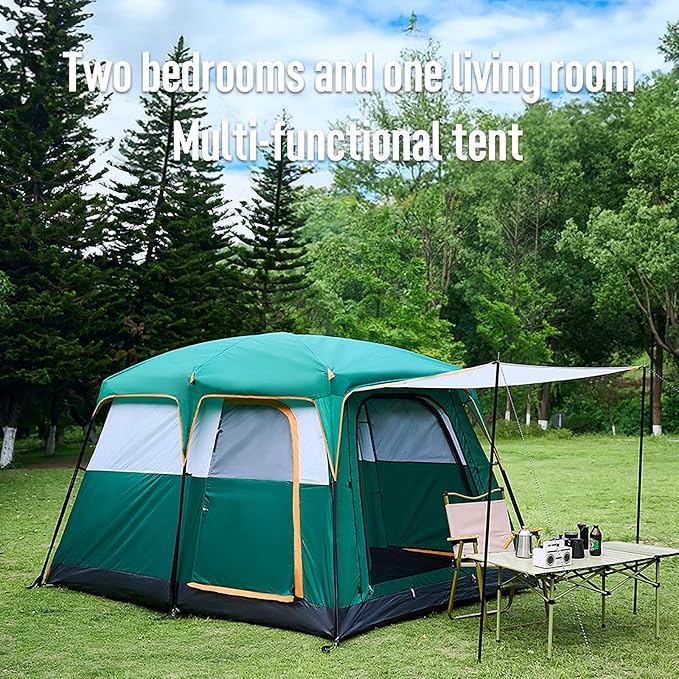 Grassman Extra Large Tent 10-12-14 Persons, Family Cabin Tents Waterproof, 2 Rooms, 1 Living Room with Mesh Straight Wall Double Layer Big Tent for Outdoor Camping Family Gathering