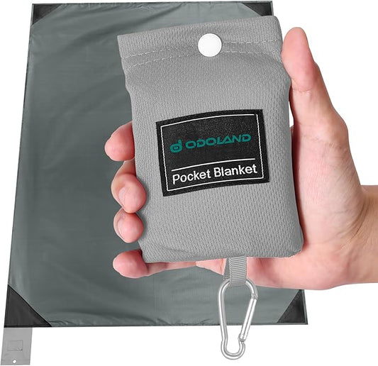 Odoland Beach Blanket Picnic Blanket, 43" x 63" SandProof Waterproof Outdoor Pocket Blanket with Portable Bag, Foldable Lightweight Sand Free Quick Drying Beach Mat for Hiking Camping Travel, Grey