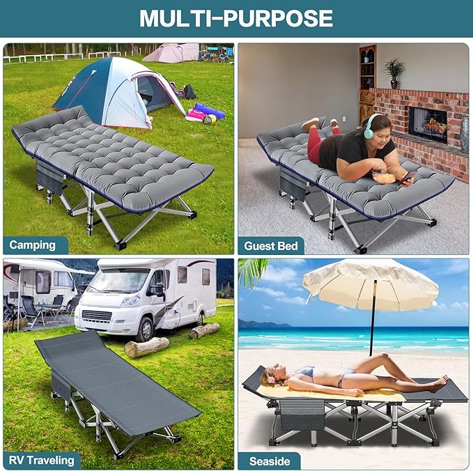 NAIZEA Oversized XXL Folding Camping Cot for Adults, Heavy Duty Outdoor Bed with Carry Bag, Portable Sleeping Bed for Outdoor Travel Camp Beach Vacation
