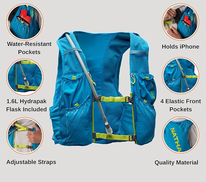 Nathan Pinnacle Race Vest 12L Hydration Pack, 1.6L Water Bladder, Running Vest, Water-Resistant Pockets, Lightweight & Moisture Wicking