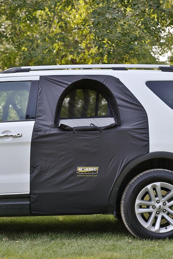 ROADIE- The OVERNIGHTER SUV Window Tent with Bug Screen and Retractable Awning – Great for Camping in an SUV. (Patented)
