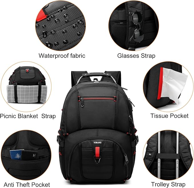 Lunch Backpack for Men, 17.3 Inch Insulated Cooler Backpack Lunch Box Backpack with USB Charging Port, Extra Large Daypack College Laptop Backpack, Water Resistant Computer Work Backpack for Travel