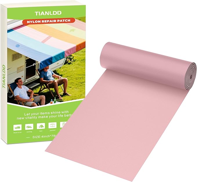 Awning Repair Tape,Tent Patch kit,Waterproof Repair Tape kit of RV Awning,Boat Covers,Canvas,Vinyl Fabric,Tarp,Sail-4x78in（Pink）