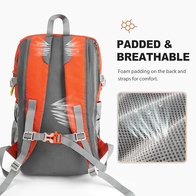 20L Hiking Backpack Lightweight Packable Hiking Daypack, Foldable Small Travel Outdoor Camping Shoulder Bag with Wet Dry Separation (Orange Red)