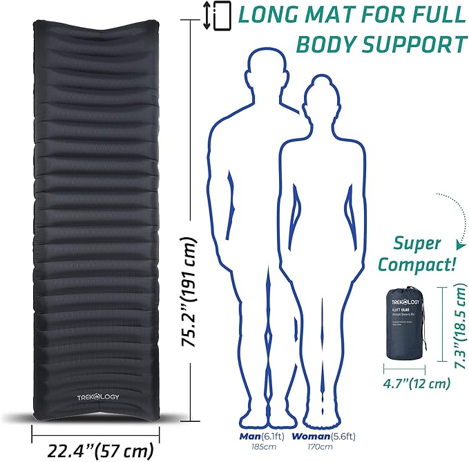 TREKOLOGY UL80 Sleeping pad & Aluft Deluxe Pillow -Inflatable Camping Sleeping Mat, Ultralight Backpacking Pillow for Camping Hiking Travel. Compact Lightweight Inflating Sleeping System.