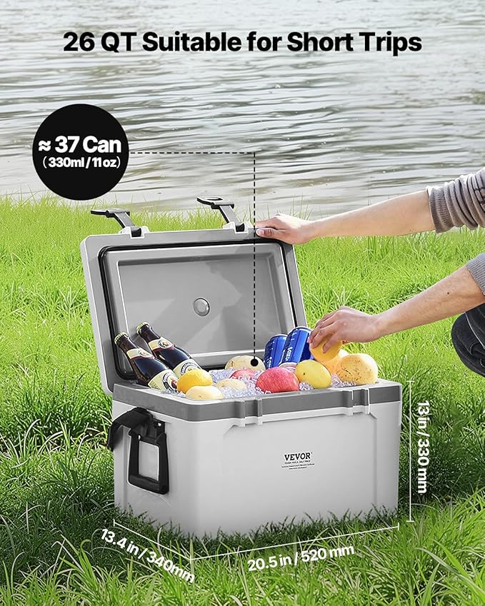 VEVOR Portable Cooler,Hard Cooler with Ice Retention, Heavy-Duty Handles and Strap, Lightweight Rigid Material Insulated Portable Cooler, Suitable for Family Picnics and Short Trips