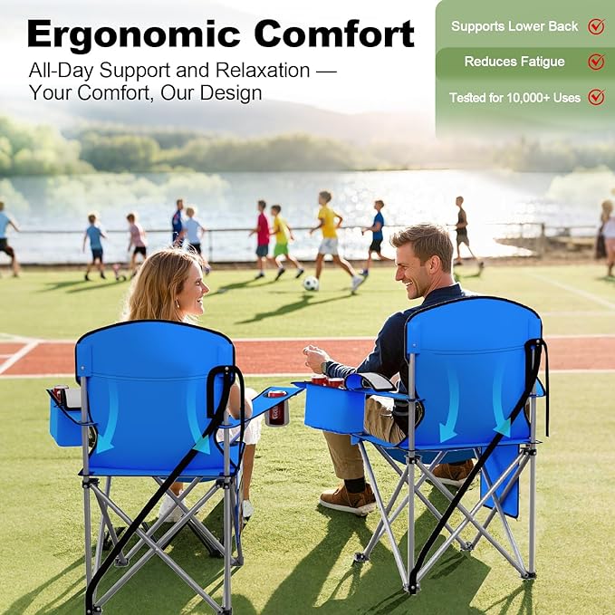 Folding Camping Chairs Durable 600D Oxford, Portable Outdoor Chair with Cooler Pouch, Cup Holder & Storage Pocket for Camping, Beach, Fishing