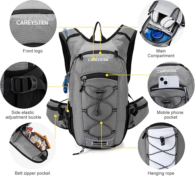Hydration Backpack Cycling Backpack Women Running Backpack Water Backpack for Hiking Biking Backpack for Men Equipped with 2L Water Bag