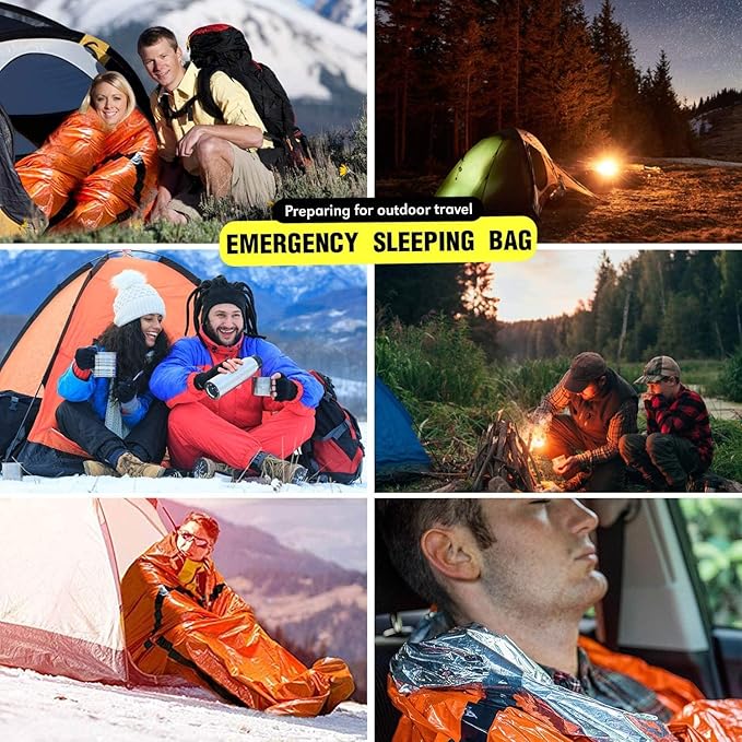 4 Packs Emergency Thermal Sleeping Bag, Survival Bivvy Sacks Blanket with Whistle, Waterproof Lightweight Survival Shelter Blanket Bag Gear for Outdoor Hiking Camping Adventure..