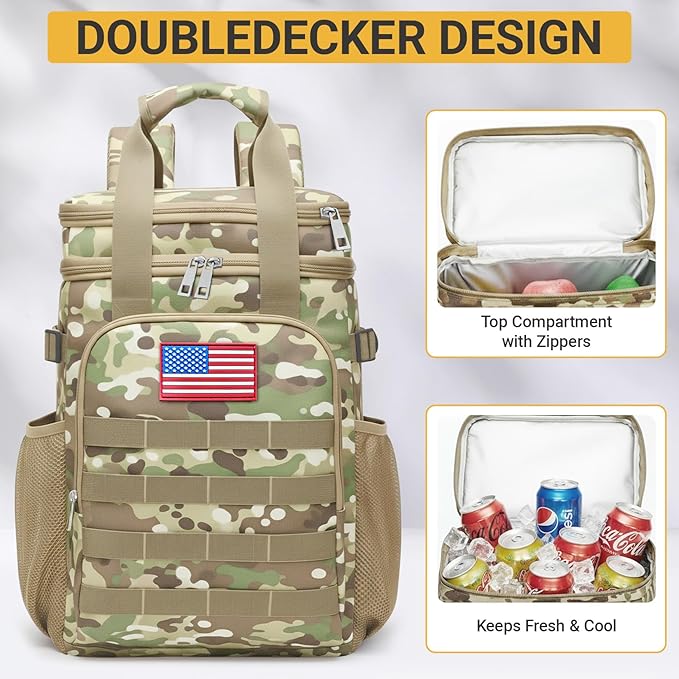 Tactical Backpack Cooler,Large Cooler Backpack Lunch Box for Men Adults Work with Handle,Insulated Soft Thermal Bag