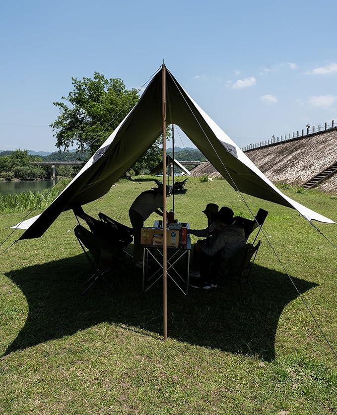 iClimb Strong Elegant Alu. Tarp Poles Set of 2 Height Adjustable with Lantern Hook and Carry Bag, Nature Color
