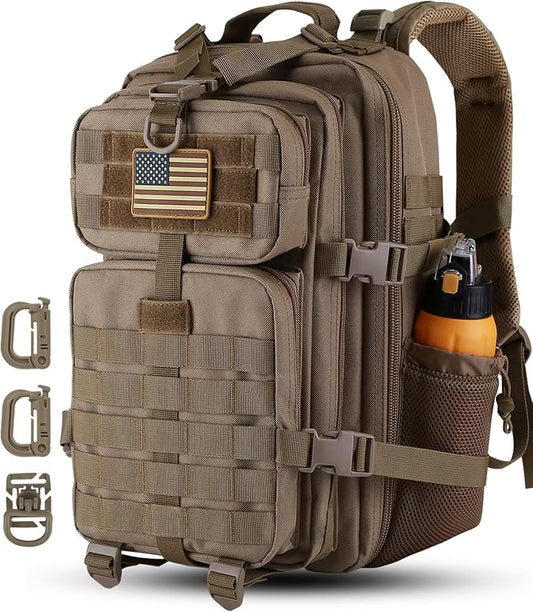 30L MOLLE Assault Pack, Tactical Backpack Military Army Camping Rucksack with Bottle Holder, 3-Day Pack, Khaki