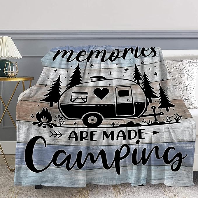 Camping Gifts for Women Men, Camping Blanket, Camper Decor, Camping Essentials Soft Throw Blanket for Couch Bed Sofa 60" X 50"