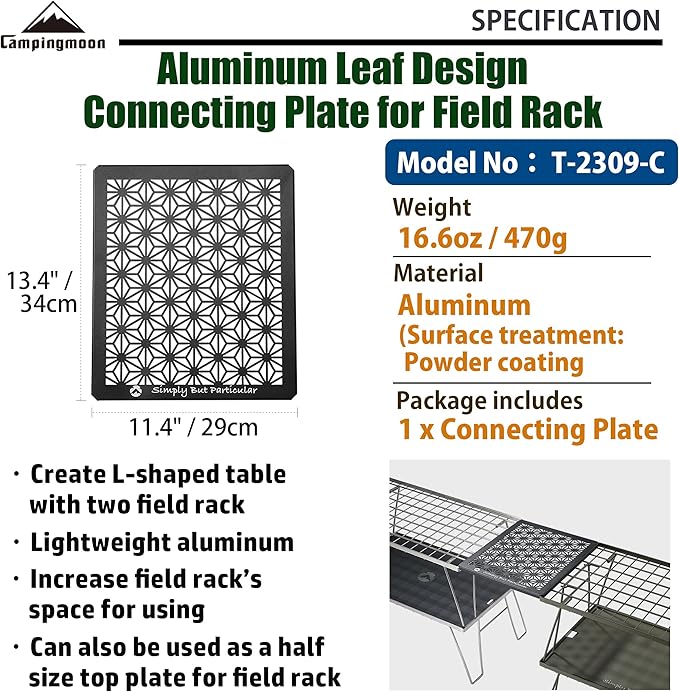 camping moon Connecting Top Plate Half size for Field Rack Leaf Design Aluminum Black T-2309-C