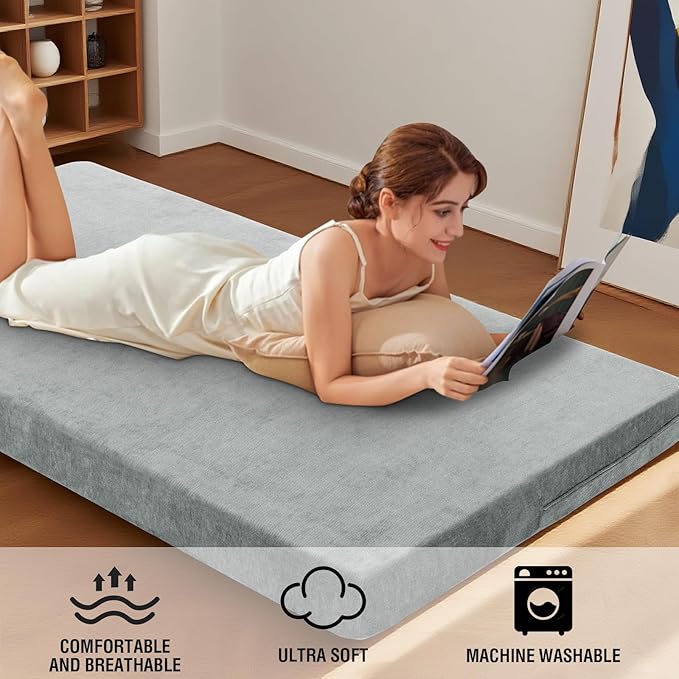 H.VERSAILTEX Full Size Armless Futon Mattress Covers for Traditional Japanese Futon Mattress Soft Mixed-Color Chenille Couch Slipcovers Floor Mats Sofa Protector Zippered Sleeper Sofa Cover,Dove