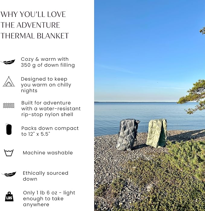 Down Camping Blanket with Footbox – Lightweight, Packable, Water Resistant Backpacking Quilt & Warm Puffy Compact Outdoor Throw – 52x77 with Stuff Sack for Stadium, Hiking & Travel