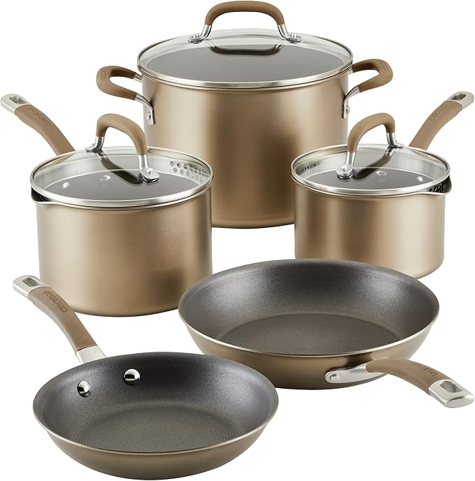 Circulon Premier Professional Hard Anodized Nonstick Cookware Induction Pots and Pans Set, 8 Piece - Bronze