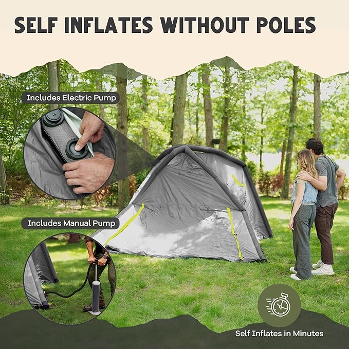 CloudCamp Inflatable Tents for Camping- 6 People Waterproof Oxford Fabric(210D), Quick Setup Air Tent with Manual & Battery Pump, UV Protection, 4-Season Inflatable Tent