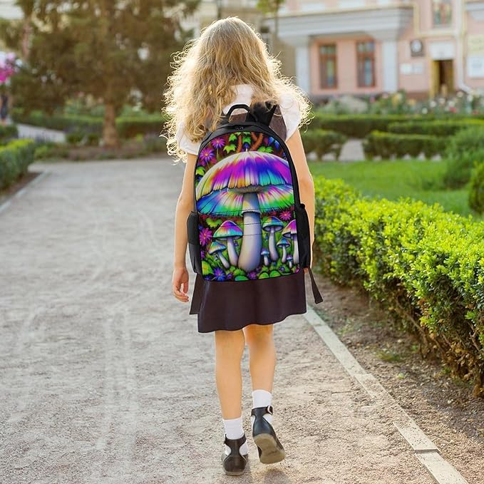 Women Men Polyester Risks Of Magic Mushrooms Casual Daypack Large Capacity Bookbag With Side Pockets for Sports Picnic Walking Cycling