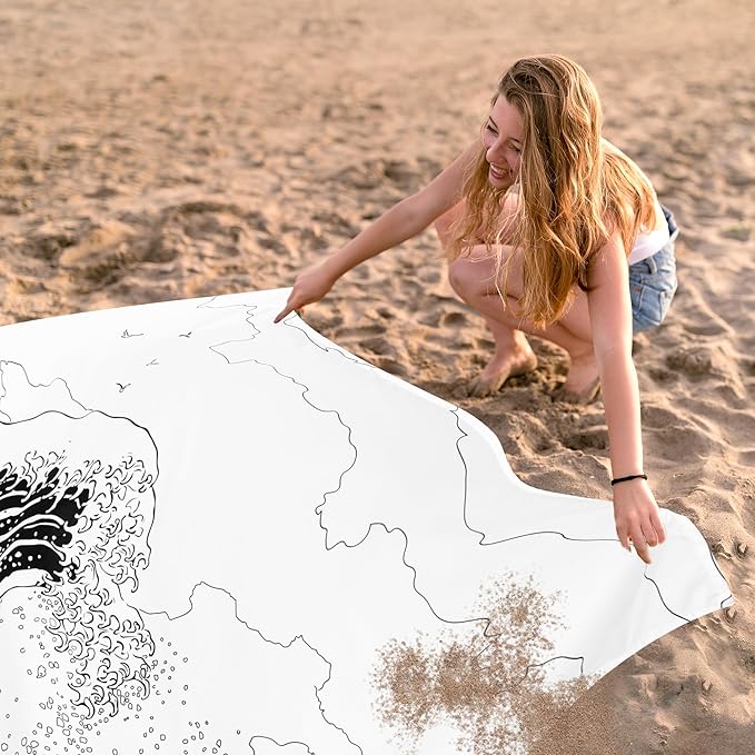 Beach Blanket, Waterproof Sandproof Beach Mat with 4 Stakes & 4 Pockets, 78''×86'' Lightweight Outdoor Picnic Blanket for Travel, Camping, Hiking