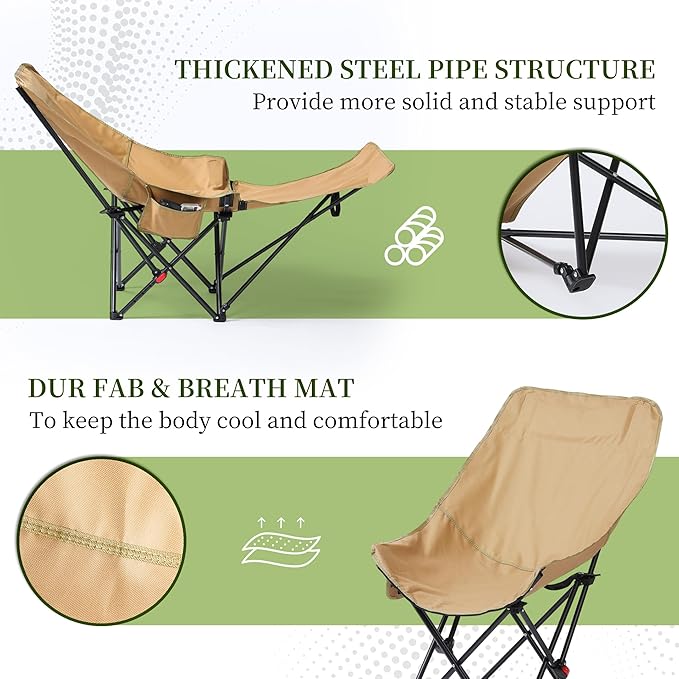 CXC Reclining Camp Chair – Comfortable Folding Chair with Foot Rest & Adjustable Back Angle, Ideal for Office Naps, Fishing, Patio, Camping, Movie Nights, and Sports Viewing