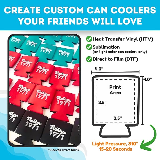 TahoeBay Blank Beer Can Cooler Sleeves (25-Pack) Bulk Sublimation Blanks for Vinyl Plain Soft Foam Can Sleeves Coolers for Soda Cans & Bottles Black, White, Assorted Solid Color (Coral)