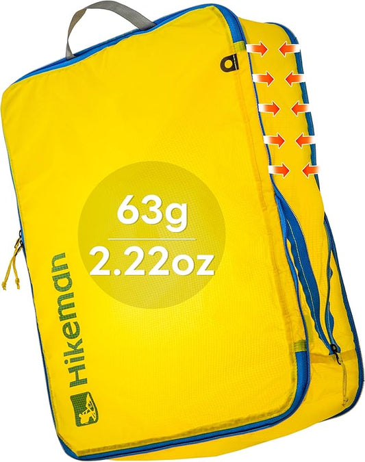 HIKEMAN Ultralight Compression Packing Cubes Lightweight Compression Bags for Camping or Backpacking 40% Space-Saving Compression zippers durable Water-Resistant Fabric (Yellow, Large)