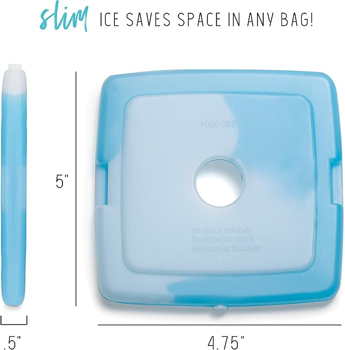 Cool Coolers by Fit & Fresh Slim Ice Packs, Quick Freeze, Space-Saving, Reusable Ice Packs for Lunch Boxes & Coolers