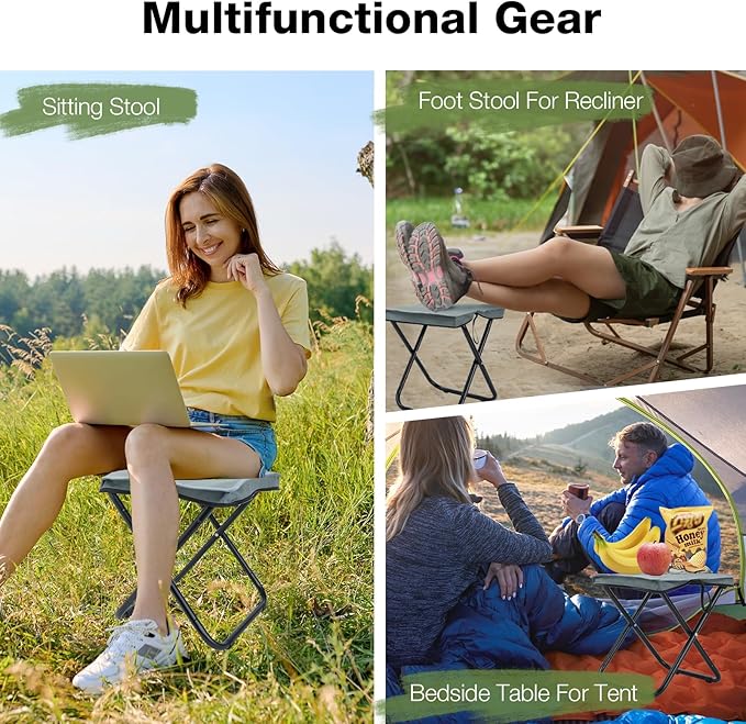 13" Foldable Portable Folding Camping Stool for Adults Support 286lbs, Lightweight Backpacking Foot Stool with Storage Bag for Fishing Outdoor, Gray