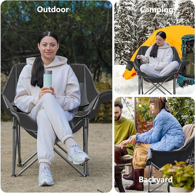 Oversized XL Padded Camping Chair Set of 2 Wide Heavy Duty Lawn Chairs Support 450 LBS Portable Folding Gaint Plus Camp Chair for Outdoor Outside Sports Baseball Soccer-Green