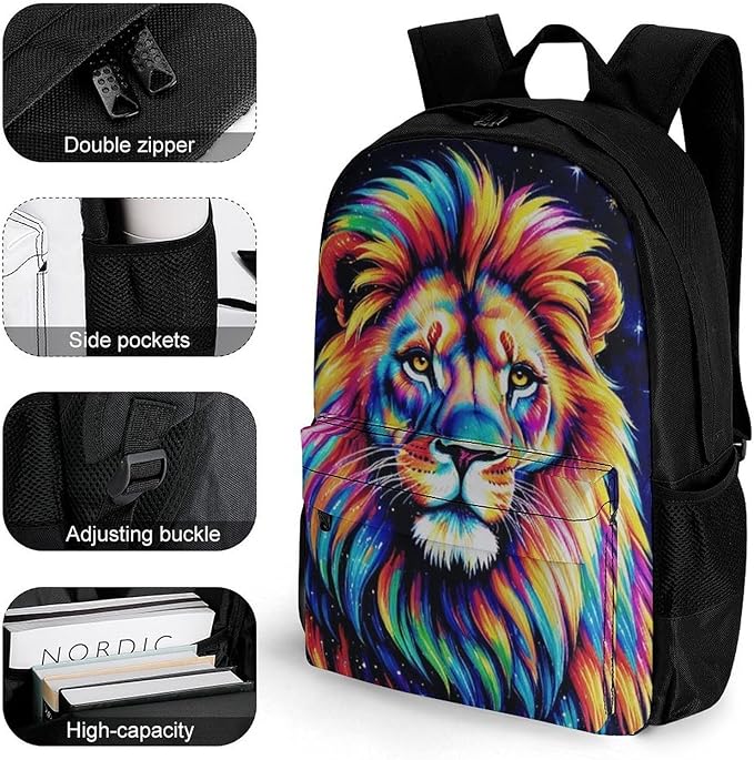Lightweight Rucksacks for Climbing Outdoors Walking Cycling, Large Capacity Anti-Theft Multipurpose Carry On Bag, Galaxy Lion Art Camping Outdoor Backpack