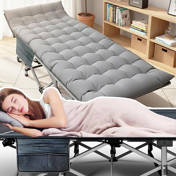 ABORON Camping Cot for Adults, Folding Sleeping Cot with Mattress, 500 lb Capacity Heavy Duty Outdoor Folding Sleeping Bed, Portable Cot Bed for Camping, Indoor Guest Use, Home & Travel