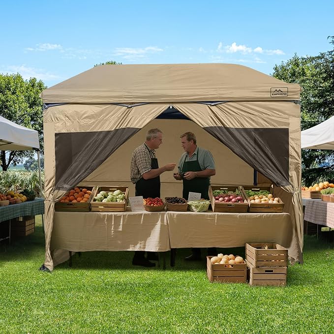 KAMPKEEPER 5pcs Sidewalls for 10X10 Commercial Instant Canopy Tent, Converts Canopy into Tent for Camping with Removable SUV Tailgate - Khaki (Canopy Pole/Shelter NOT Included)
