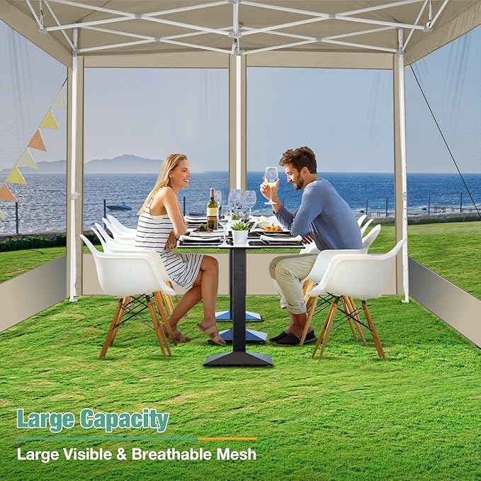 COBIZI 10x10 Canopy Tent, Heavy Duty Pop up Canopy with Sidewalls, Waterproof Easy Setup Canopy with Mosquito Netting, Outdoor Instant Screen Tents for Parties, Wedding, Backyard with Carry Bag, Khaki