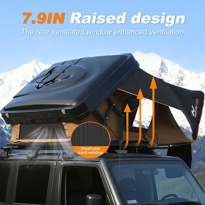 Naturnest Rooftop Tent Hard Shell with Annex Room, Easy Set Up Large Tent for 2-3 Person Camping, Waterproof 4 Season Tents for Truck, Jeep, SUV, Van, Trailer - Sirius 2 with Annex Room