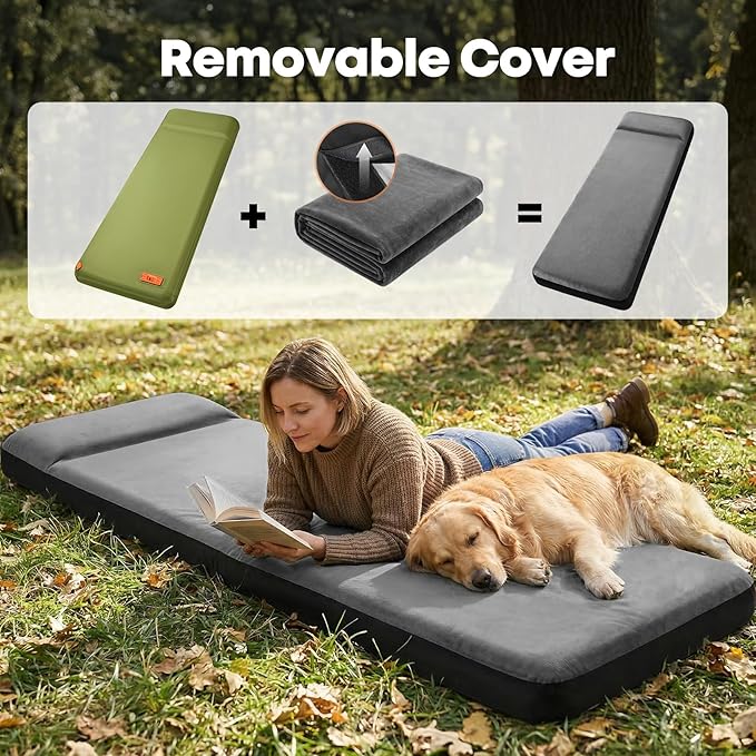 Self Inflating Sleeping Pad with Electric Pump, 4" Ultra-Thick Memory Foam Camping Pad, 4 Season Camping Mattress Pad with Removable Cover, Camping Essentials Gear for Tent Travel Car