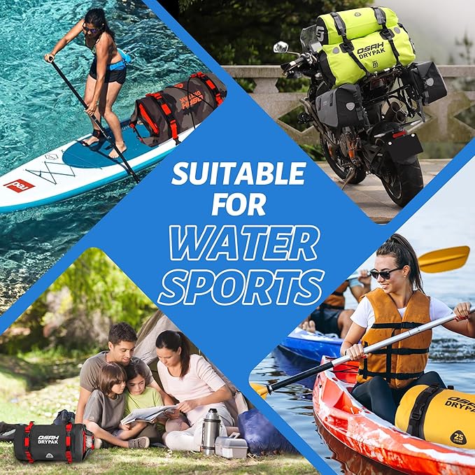 25L Waterproof Dry Bag - Motorcycle Luggage Tail Bag with Straps for Back Seat, Roll Top Lightweight Waterproof Backpack Sack for Travel, Swimming, Boating, Kayaking, Camping and Beach