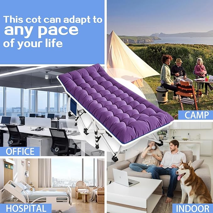Cots for Sleeping with Pad Camping Cot with Comfortable Mattress Heavy Duty Camping Bed Sleeping Cot Include Carry Bag Camping Cots for Adults Kids Home Office Nap Indoor Outdoor