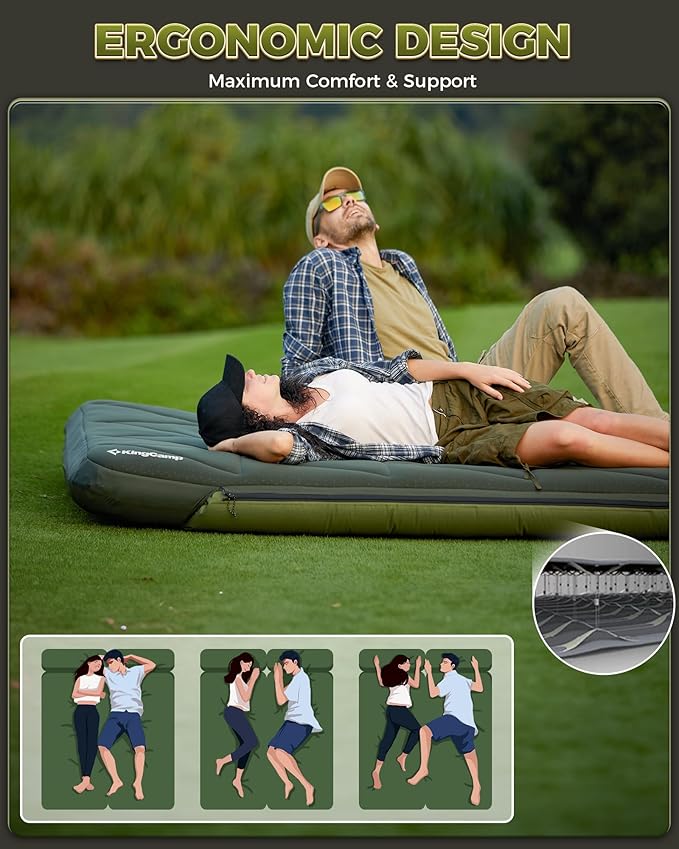KingCamp Gorgeous Double 6.7" Camping Mattress with Washable Foam Cover, Extra-Thick Full Size Inflable Mattress with Pump Sack, Portable Double Mattress for Camp Outdoor Tent, Car & Guest
