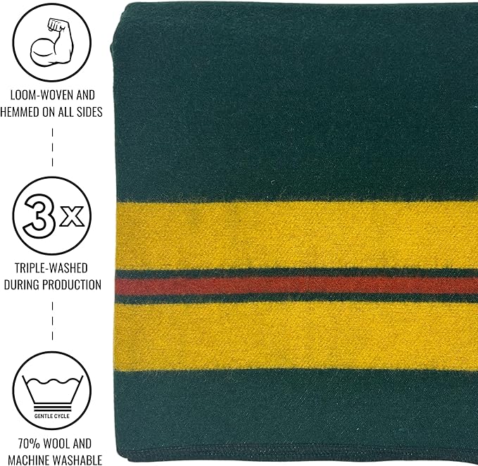 Arcturus Rainier Wool Blanket - 4.5lbs Warm, Heavy, Washable, Large | Great for Camping, Outdoors, Survival & Emergency Kits (Fort Vancouver)