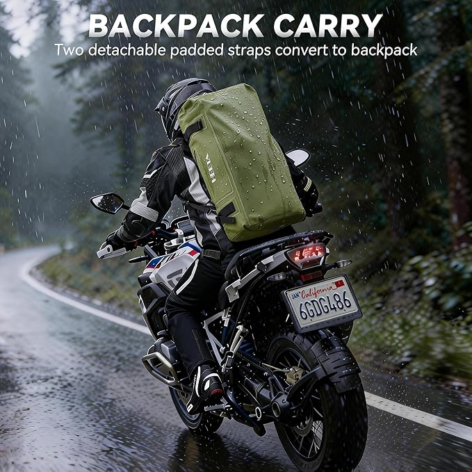 HEETA Waterproof Motorcycle Dry Bag, Waterproof Duffel Luggage Travel Bags with Zippered Closure & Pocket, Shoulder Straps, Large Space for Motorcycling Camping Commuting Boating (Green, 50L)