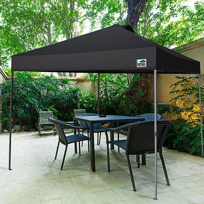 Eurmax USA NOMATTER ONE-Person Open&Close 10x10ft Pop Up Canopy Tent，Portable Shelter Canopy for Outdoor Events，Instant Canopies, Temporary Sunshade,Bonus 4 Sand Bags(Black)
