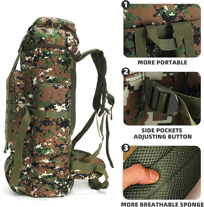 King'sGuard 70L Camping Hiking Backpack for Men Women Large Military Tactical Backpack Molle Rucksack Backpack for Outdoor