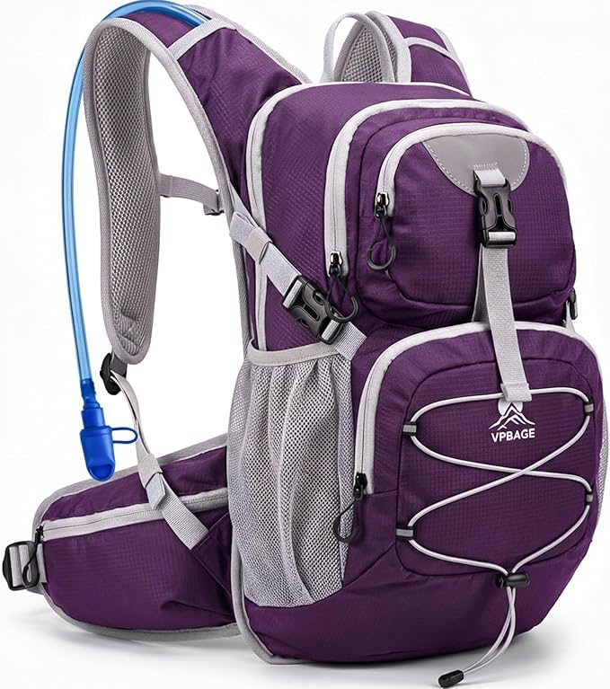 Hydration Backpack with 2L Bladder – Thermal Insulated Water Pack for Hiking, Skiing, Running – Lightweight Daypack for Men & Women, Soft-Lined Sunglasses Pocket & Large Waist Pockets