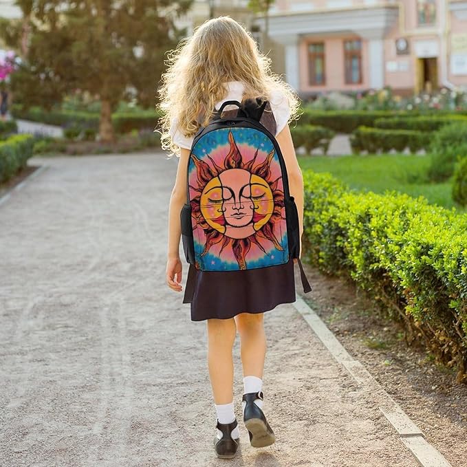 Daypack Polyester Anti-Theft Multipurpose Sun And Moon Art Bookbag Big Capacity Gym Outdoor Hiking Backpack With Adjustable Shoulder Straps