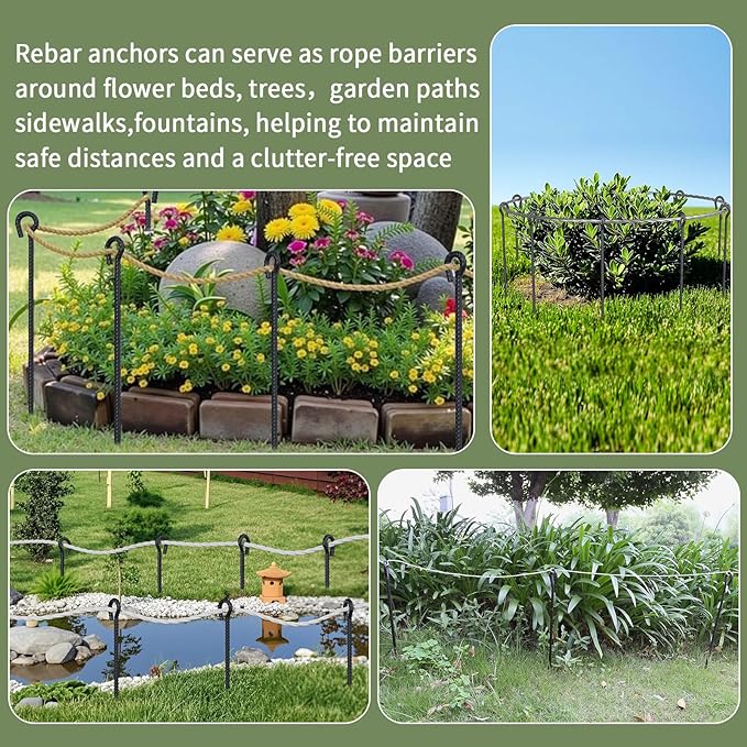 Rebar Stakes 48 Inch 1/2 Inch Diameter Heavy Duty Metal Tree Spikes 6Pcs, Garden Rope Fence Stake for Creating a Rope Border Around Flower Beds, Fence, Trees, Garden Paths, Walkways, Fountains (Black)
