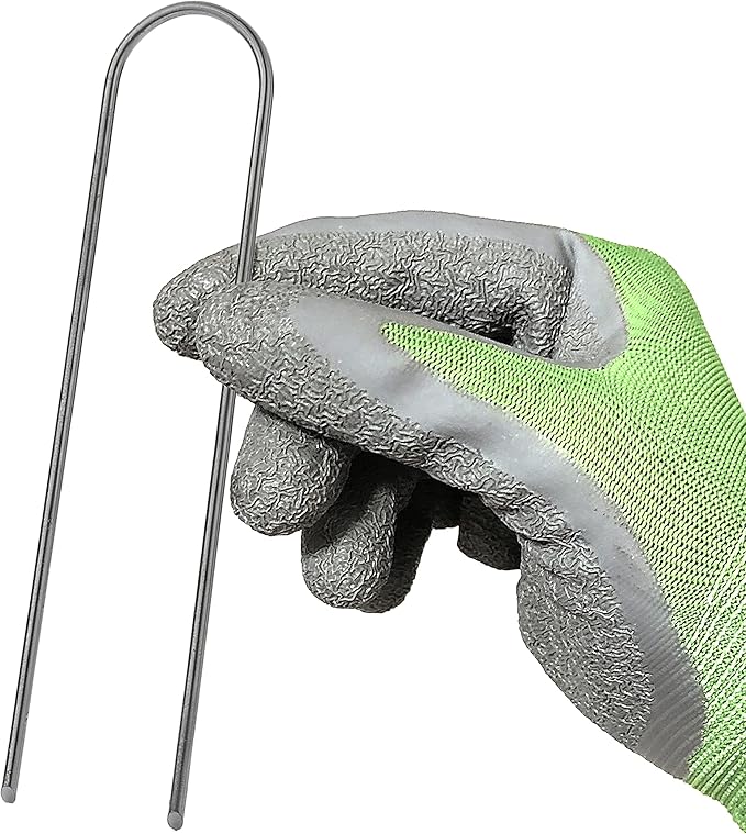 GardenMate 50-Pack Anti-Rust 6 Inch 11 Gauge Round-Top Heavy-Duty U-Shaped Garden Securing Stakes/Spikes/Pins/Pegs - Hot Dipped Galvanized Sod Staples for Anchoring Landscape Fabric