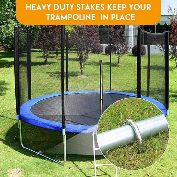 Trampolines Wind Stakes Heavy Duty U Type Sharp Ends 12inch Safety Ground Anchor Galvanized Steel for Soccer Goals, Camping Tents and Huge Garden Decoration (Trampoline Stakes 4pcs)